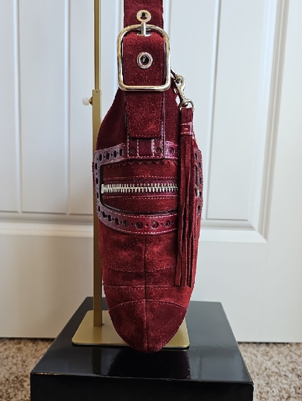 Coach 2005 Vintage Crimson Monochromatic Holiday Patchwork Shoulder Bag - Picture 8 of 12